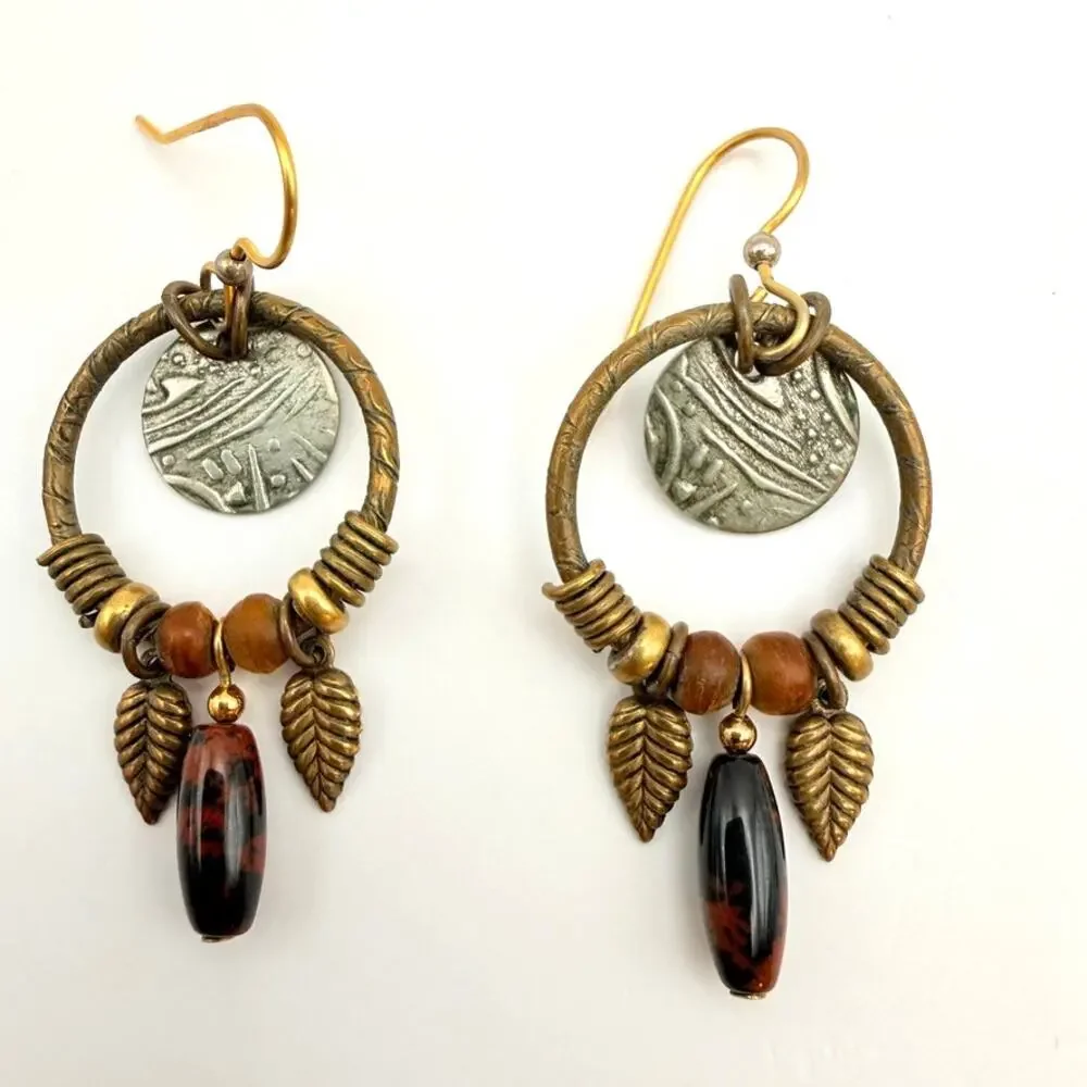 Lot of 3 Vintage Victorian Style Brass Boho Crystal Chandelier Dangle Earrings
